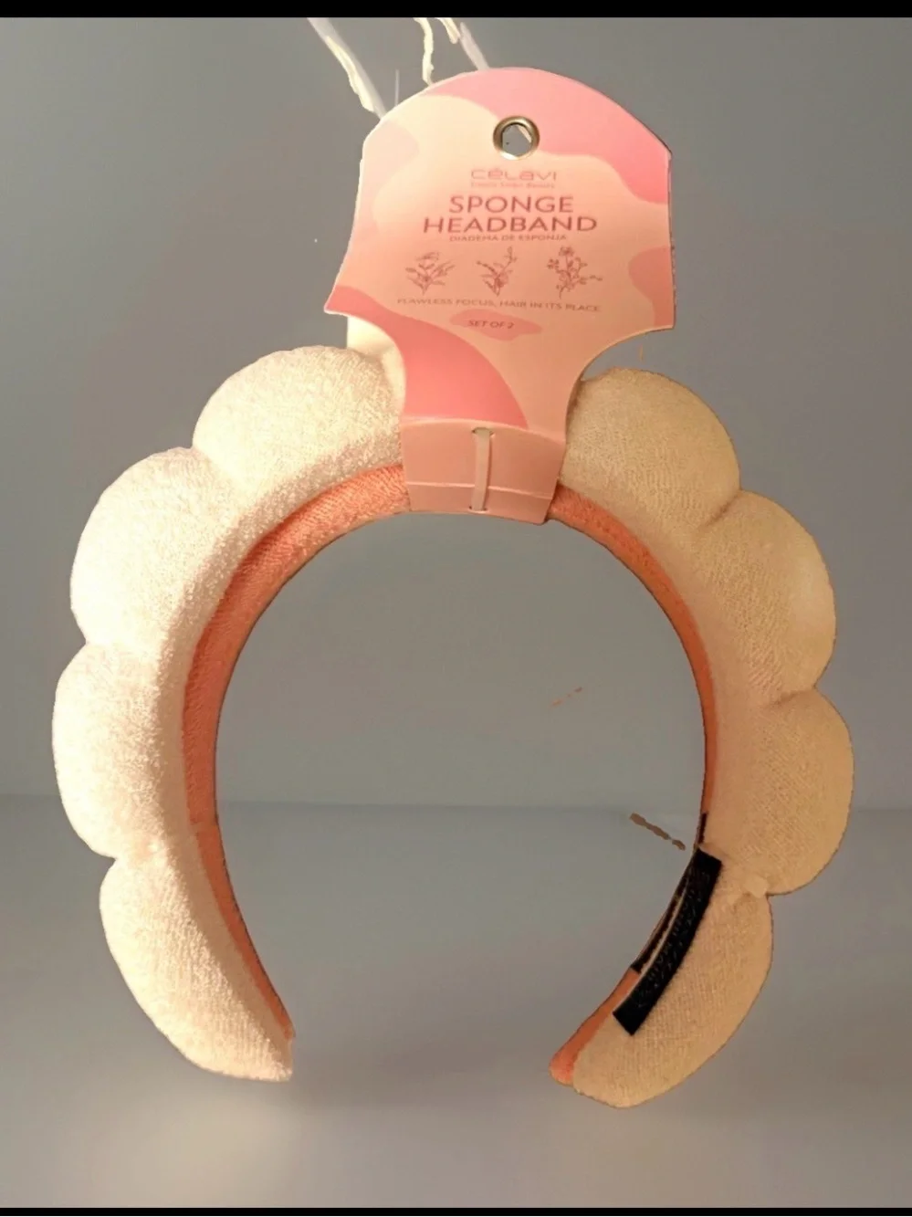 Celavi Soft Sponge Headband Pink/White Solid Womens Casual MPN 45352 set of 2